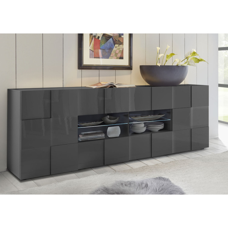 Buffet/bahut moderne 241 cm laqué gris brillant Milenor