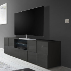 Meuble TV moderne 181 cm laqué gris brillant Milenor