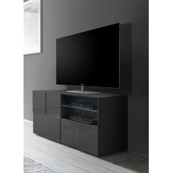 Meuble TV moderne 121 cm laqué gris brillant Milenor