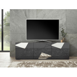 Meuble TV moderne 181 cm gris laqué brillant Larissa