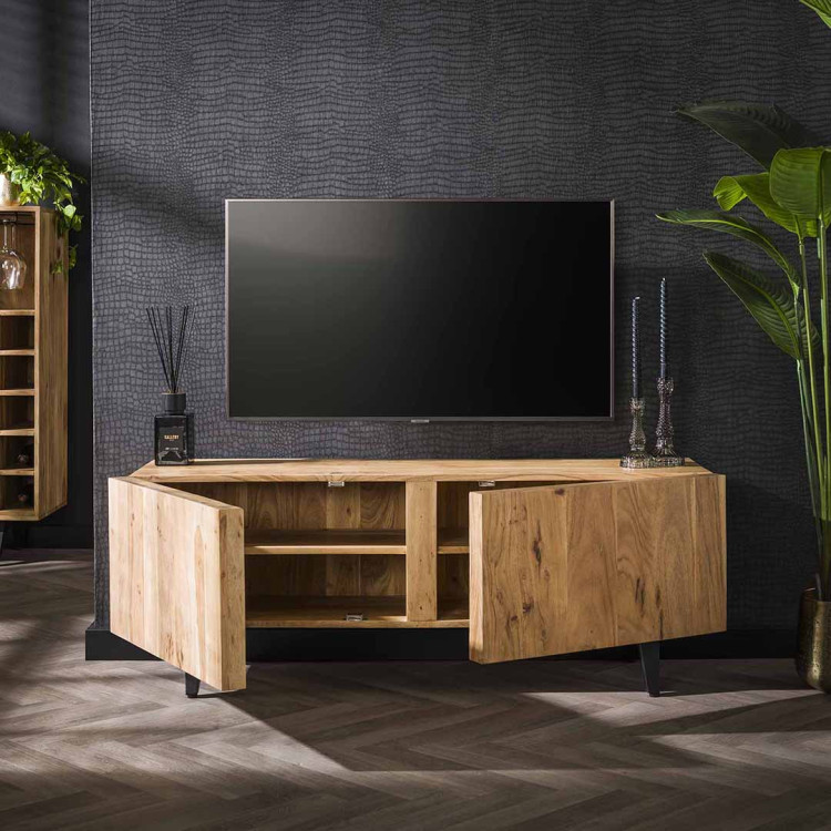 Meuble TV style nature 135 cm en acacia massif naturel Brunia