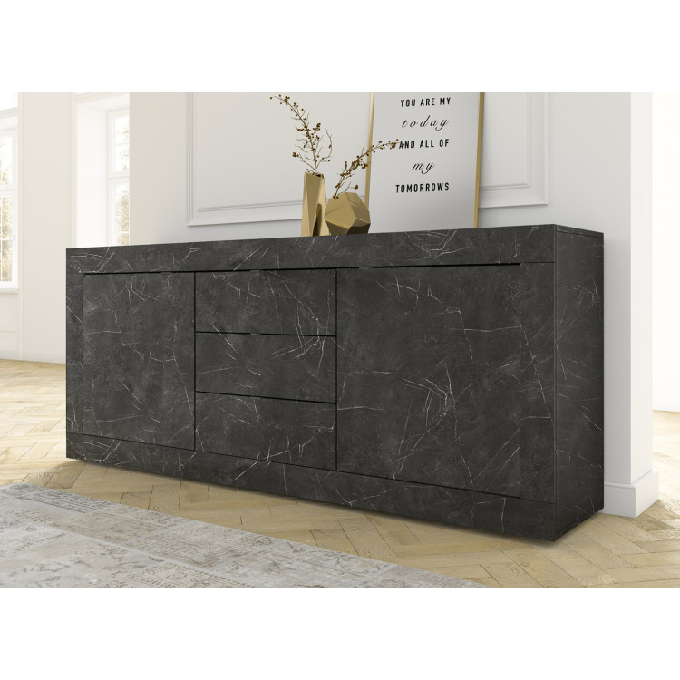 Buffet/bahut moderne 210 cm noir marbré Agathe