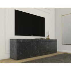 Meuble TV moderne 210 cm noir marbré Agathe