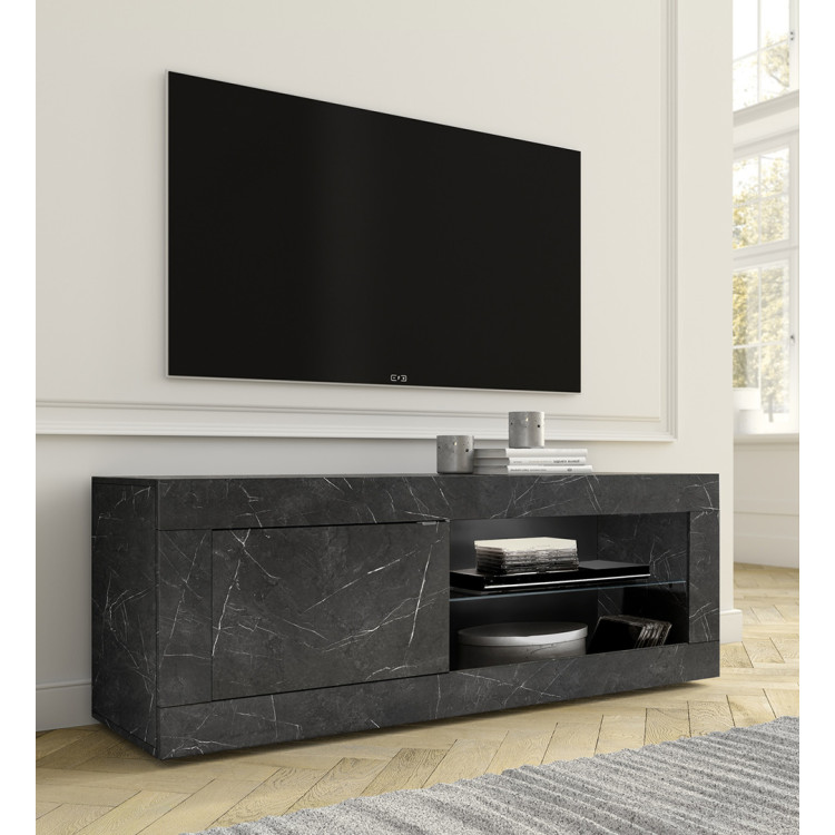 Meuble TV moderne 140 cm noir marbré Agathe