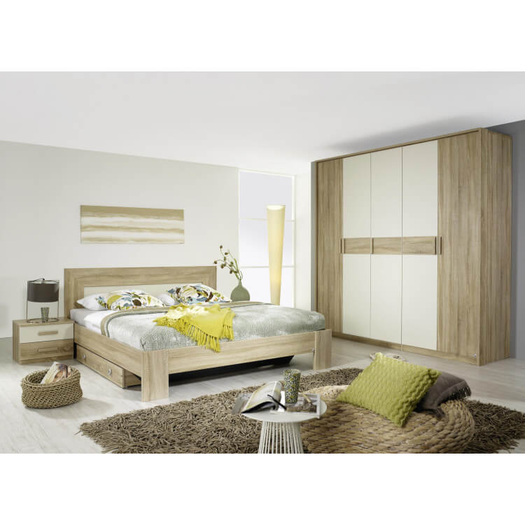 Chambre adulte contemporaine chêne clair/blanc Clermont