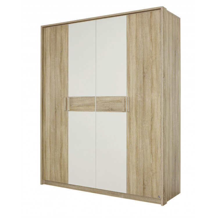 Armoire contemporaine 4 portes chêne clair/blanc Clermont