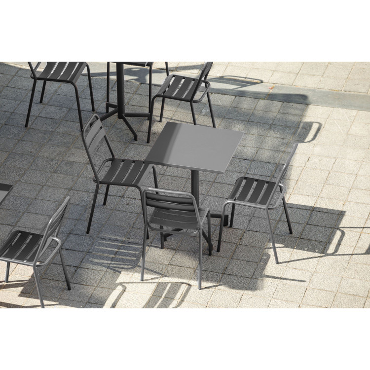 Ensemble table et 4 chaises de restaurant en métal anthracite Bastien