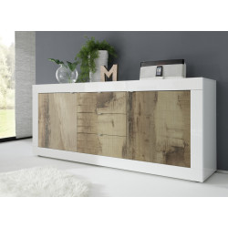 Buffet/bahut moderne 210 cm blanc/chêne pero Agathe