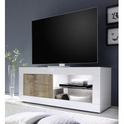 Meuble TV moderne 140 cm blanc/chêne pero Agathe