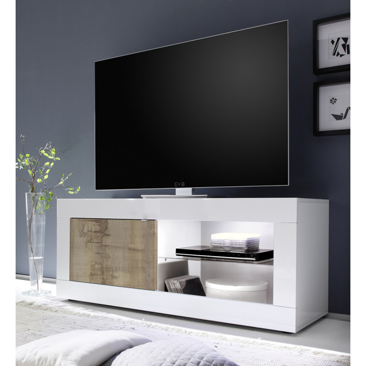 Meuble TV moderne 140 cm blanc/chêne pero Agathe