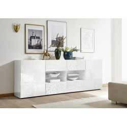 Buffet/bahut moderne 2 portes/4 tiroirs laqué blanc brillant Orlane