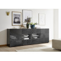 Buffet/bahut moderne 2 portes/4 tiroirs laqué gris brillant Orlane