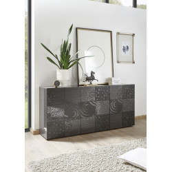 Buffet/bahut moderne 3 portes laqué gris brillant Orlane