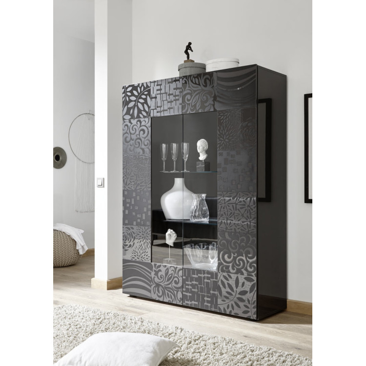 Vitrine moderne laquée gris brillant Orlane