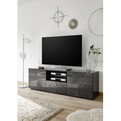 Meuble TV moderne 181 cm laqué gris brillant Orlane