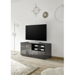 Meuble TV moderne 122 cm laqué gris brillant Orlane