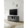 Meuble TV moderne 122 cm laqué gris brillant Orlane