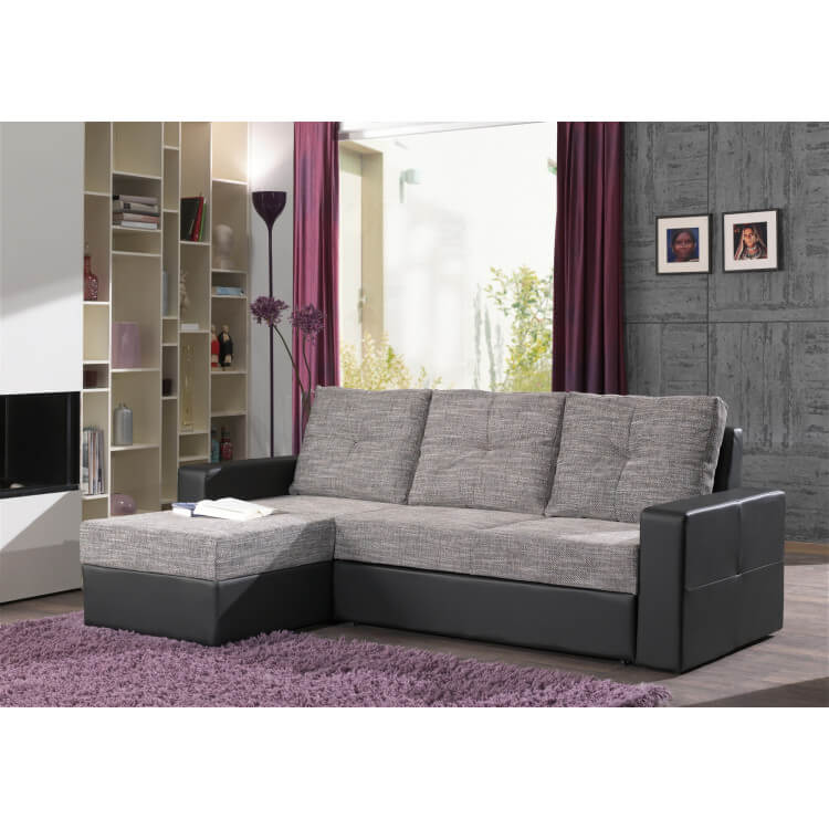 Canapé d'angle convertible contemporain en tissu gris/noir Cassis