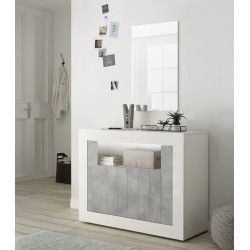 Buffet/bahut contemporain 110 cm blanc laqué/béton Luciana