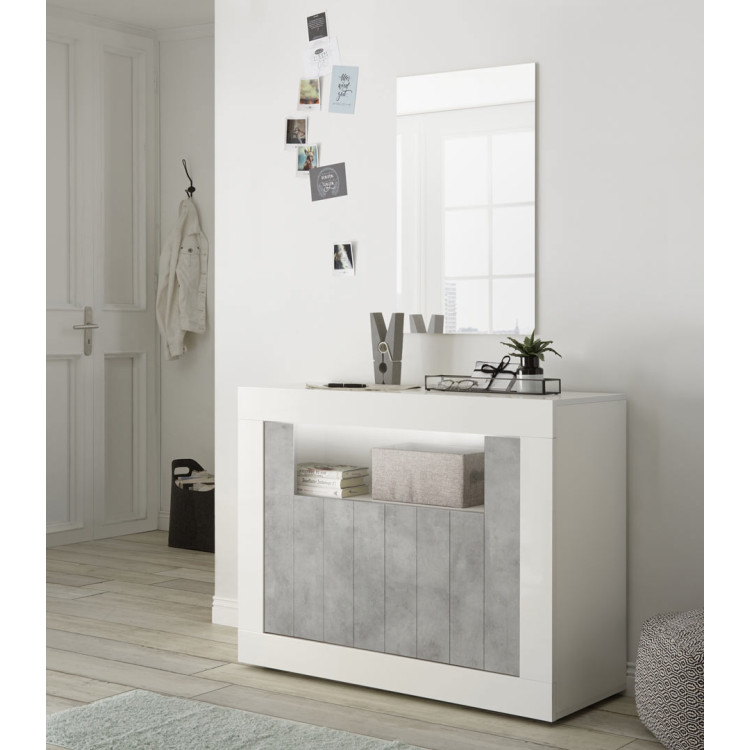 Buffet/bahut contemporain 110 cm blanc laqué/béton Luciana