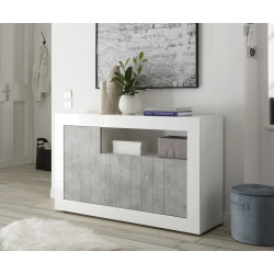 Buffet/bahut contemporain 138 cm blanc laqué/béton Luciana