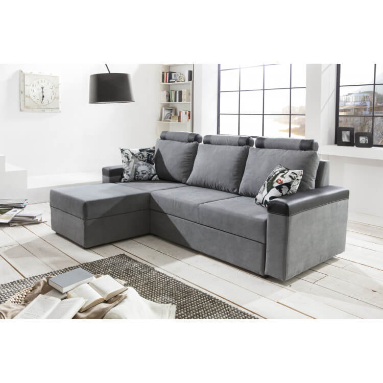 Canapé d'angle convertible contemporain en tissu coloris gris Rico