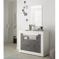 Buffet/bahut contemporain 110 cm blanc laqué/oxyde Luciana