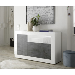 Buffet/bahut contemporain 138 cm blanc laqué/oxyde Luciana