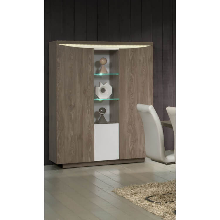 Vaisselier/argentier contemporain avec éclairage coloris blanc/memphis oak Barry