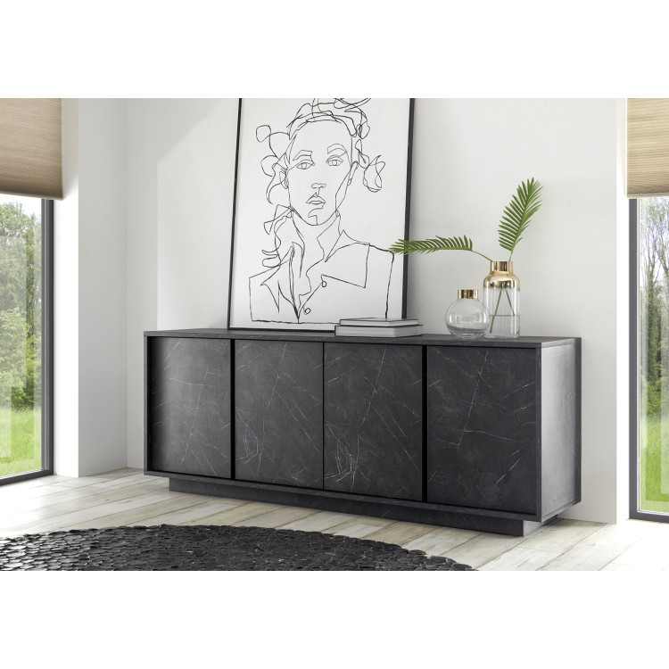 Buffet/bahut moderne 180 cm noir marbré Carrat