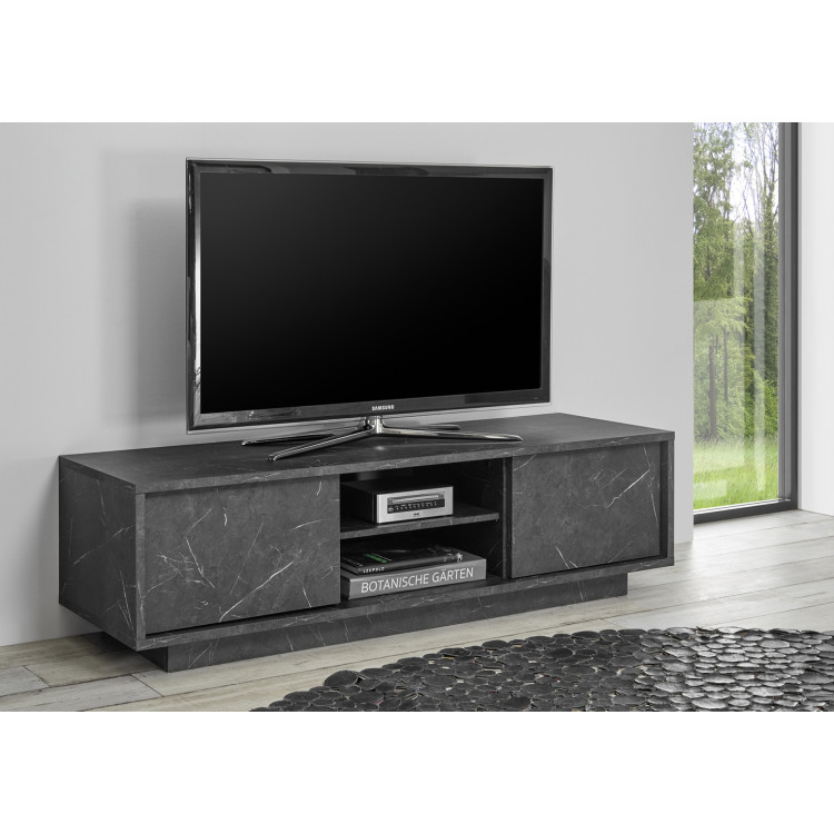 Meuble TV moderne 139 cm noir marbré Carrat