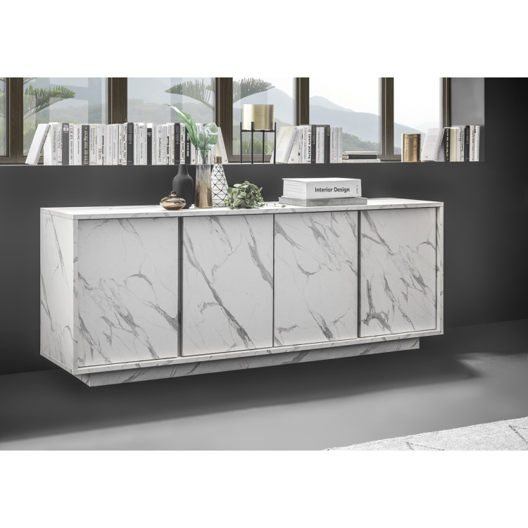 Buffet/bahut moderne 180 cm blanc marbré Carrat