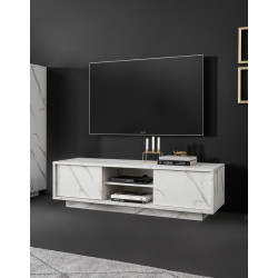 Meuble TV moderne 139 cm blanc marbré Carrat