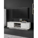 Meuble TV moderne 139 cm blanc marbré Carrat