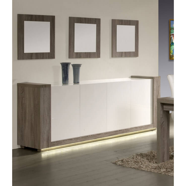 Buffet/bahut contemporain avec éclairage coloris blanc/truffe Delfin