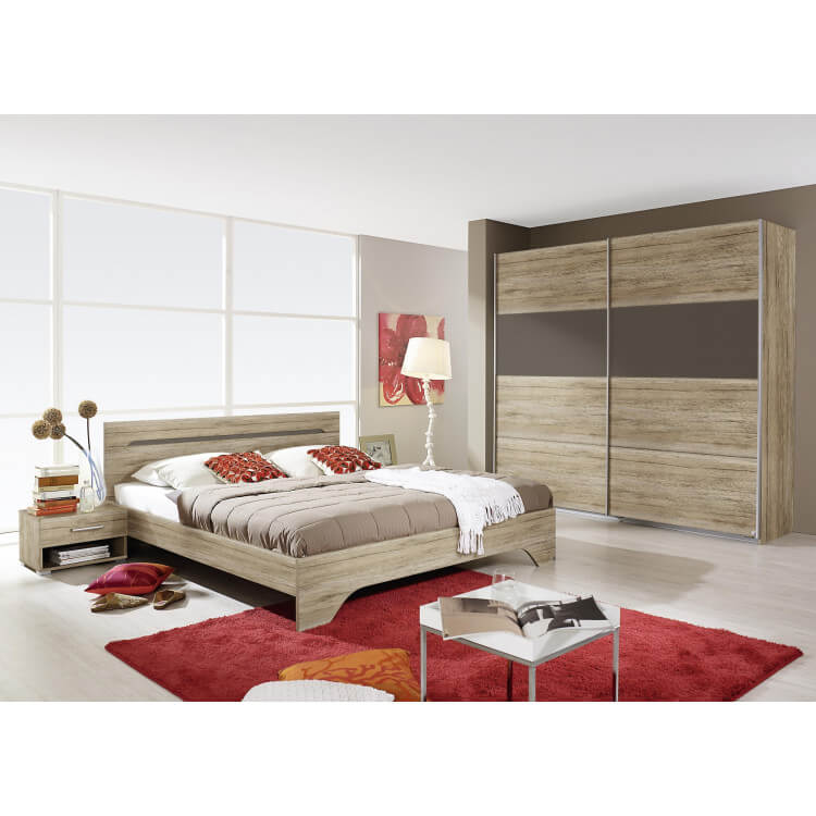 Chambre adulte contemporaine chêne clair/gris Ysaline II