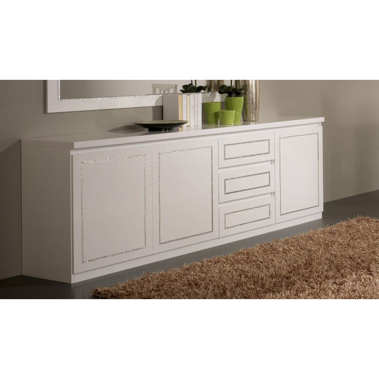 Buffet/bahut design 3 portes/3 tiroirs blanc laqué Pisco
