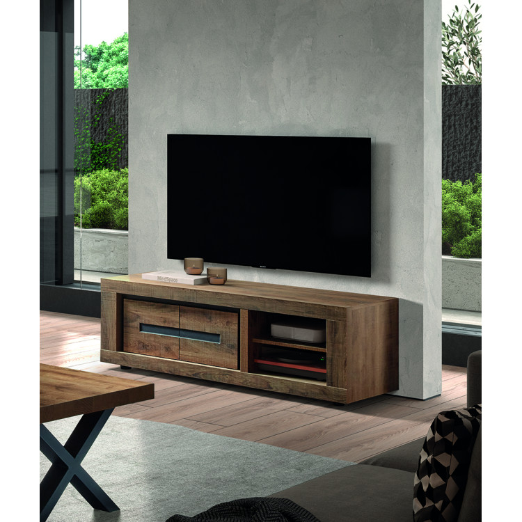 Meuble TV rustique 151 cm chêne foncé Scoty