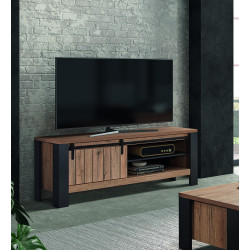 Meuble TV industriel 150 cm chêne/noir Simeo