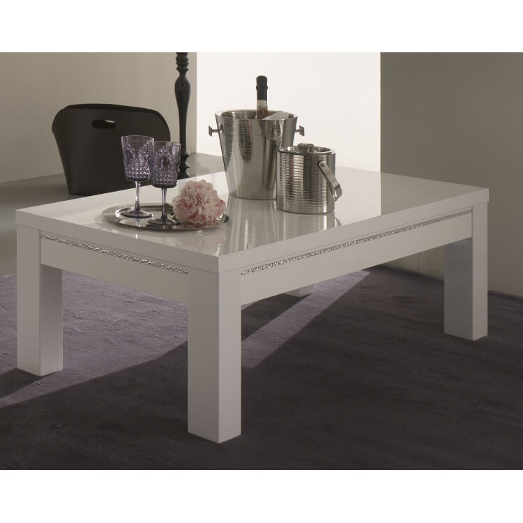 Table basse carrée design laquée blanche Pisco