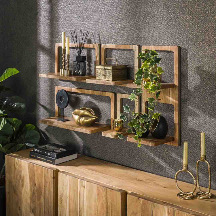 Etagère murale en acacia massif naturel Mia (lot de 5)