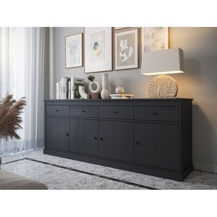 Buffet/bahut moderne 225 cm chêne noir Valeria