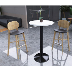 Tabouret de brasserie hêtre naturel et PU noir Diane