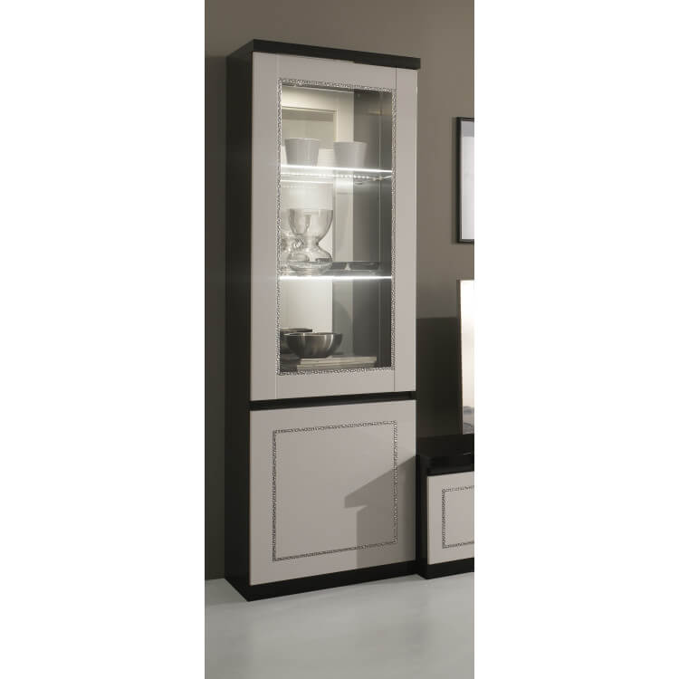 Vitrine design 1 porte laquée blanche et noire Darma