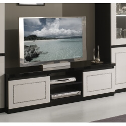 Meuble TV design laqué blanc et noir Darma