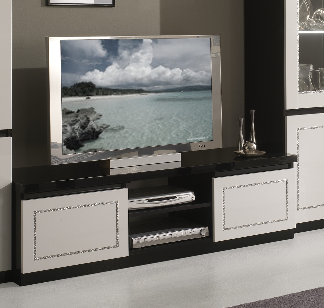 Meuble TV design laqué blanc et noir Darma