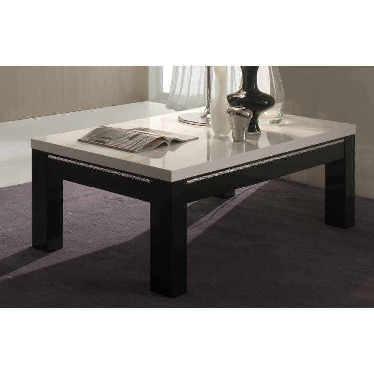 Table basse carrée design laquée blanche et noire Darma