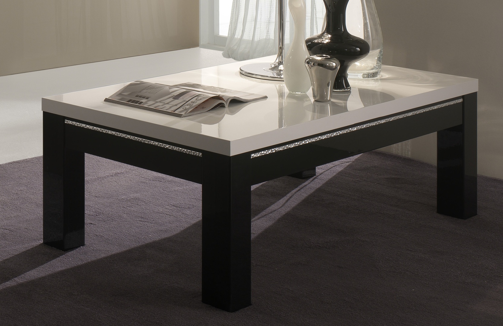 Table basse carrée design laquée blanche et noire Darma