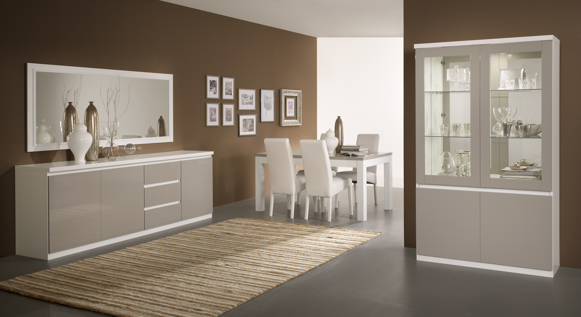 Salle à manger design laquée blanche et grise Jewel | Matelpro