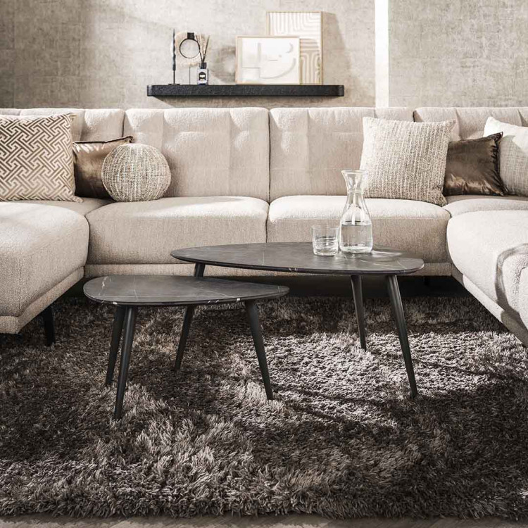 Tables basses modernes triangulaires noir/marron Kim (lot de 2)